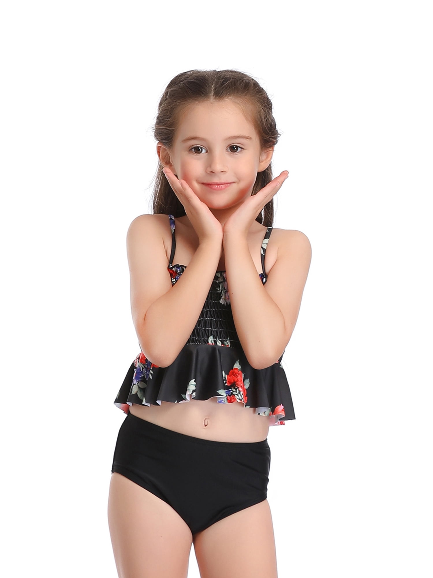 新品 Plage PP (Pake Plage) Inevnen Toddler Baby Girl Swimsuit Sling Floral Ruffle Hem