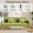 thumbnail image 6 of Convertible Folding Futon Sofa Bed Sleeper Couch for Living Room,70 inch Linen Upholstered Recliner Loveseat Daybed with Adjustable Backrest,2 Throw Pillows for Compact Space,Dorm,Green, 6 of 7