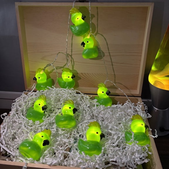 Parrot String Lights Battery Powered Tropical Theme Green Bird Night Light for Christmas Halloween Garden Camping Tent Decoration