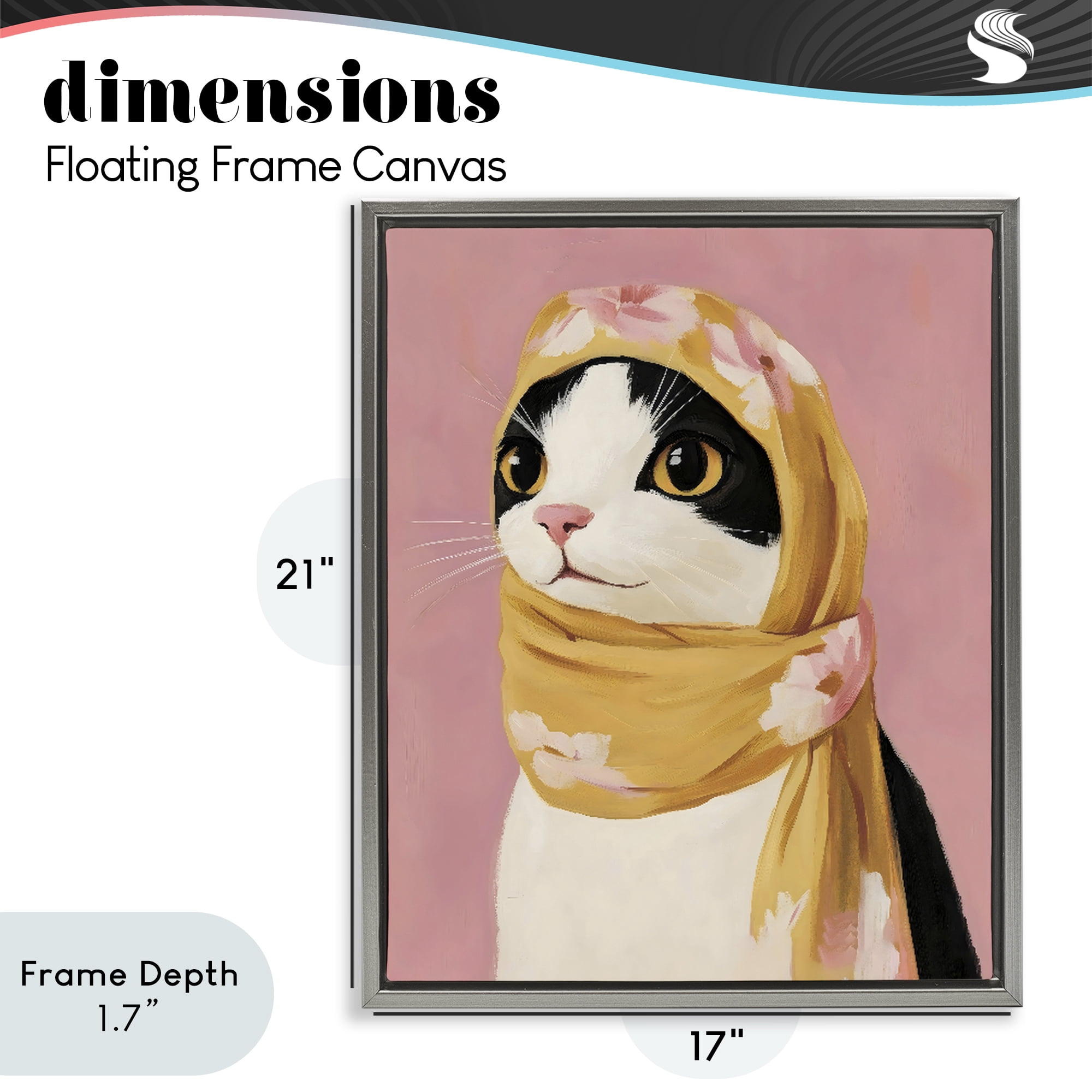 Stupell Industries Cat Babushka in Yellow Scarf Gray Framed Floater Canvas Wall Art, design by The Prints Vibe