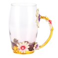 thumbnail image 3 of Taza De Café De Vidrio Hecha A Mano, Taza De Té De Flores Decorada Con Esmalte Con Cuchara, Hermoso Embalaje, Restaurante De Oficina En Casa, Regalos Para Bebidas, 3 of 7