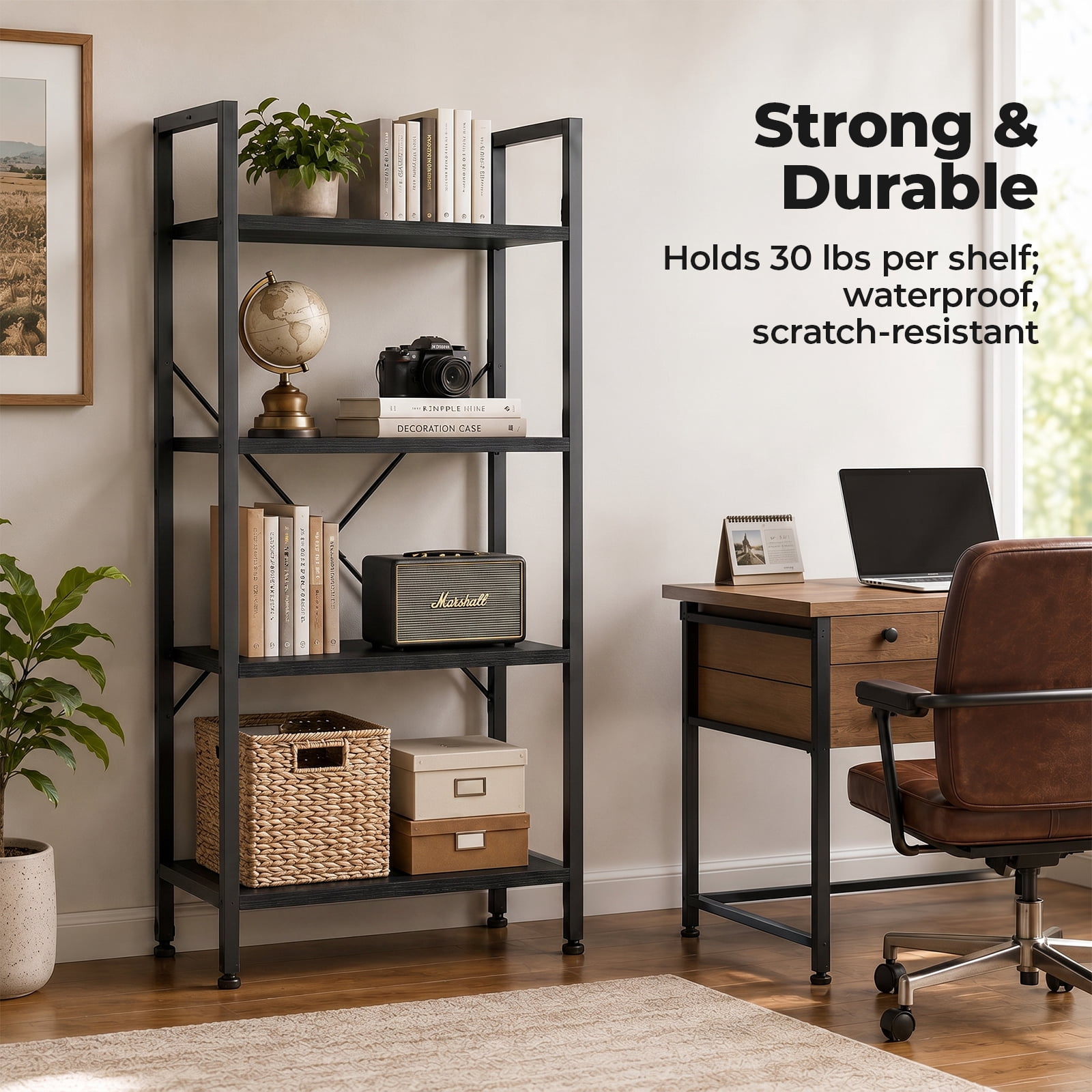 Alvantor 3/4-Tier Industrial Bookshelf, Narrow Storage Rack classical-style shelves for living rooms, homes, and offices