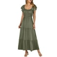 thumbnail image 2 of Wycnly Summer Dresses for Women Cocktail Dresses for Women Elastic Waist Flowy Pleated Swing Ruffle Sleeve Long Beach Dress Women Fashion Solid Square Neck Short Sleeve Maxi Sundress, 2 of 6