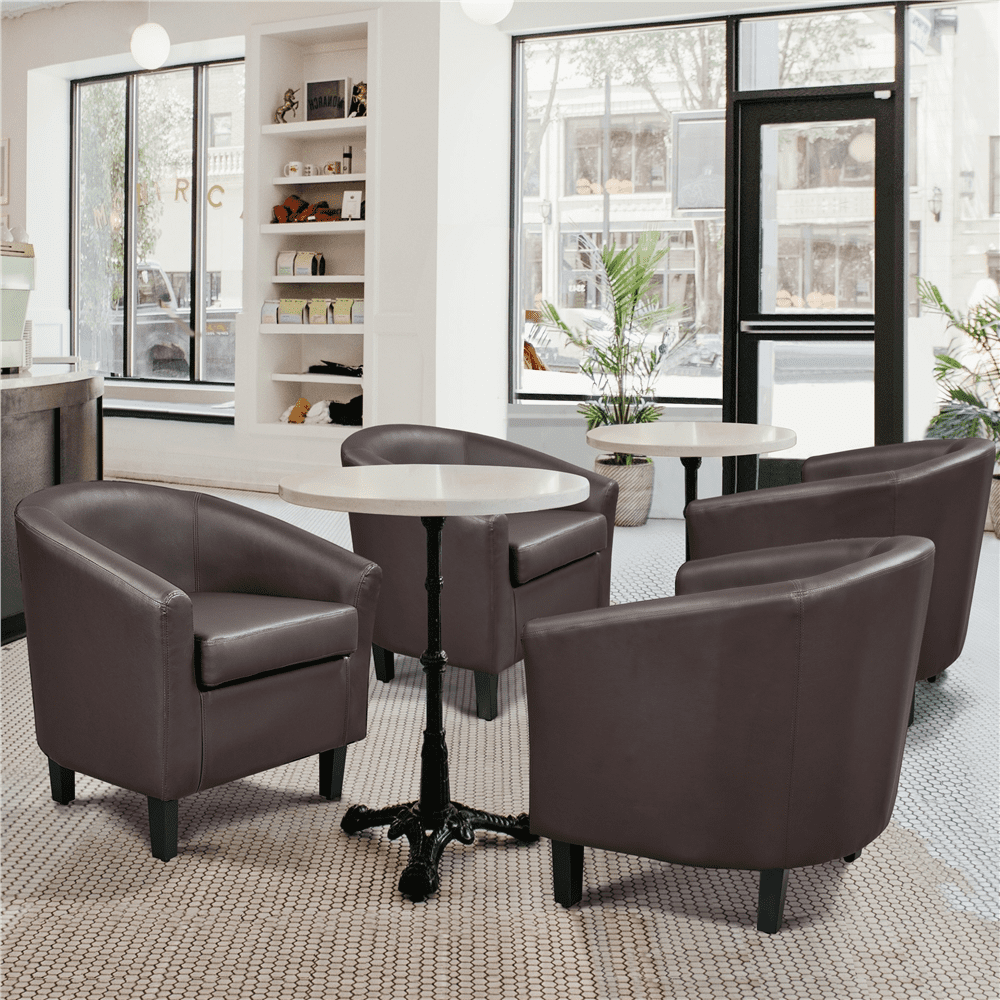 Renwick Faux Leather Barrel Accent Chair for Living Room, Set of 2, Espresso  (图3)