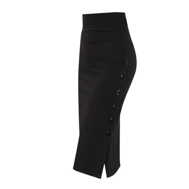 Pencil Skirt Button Womens Skirt High Ladies Multiple Office Split Size Waisted Skirt