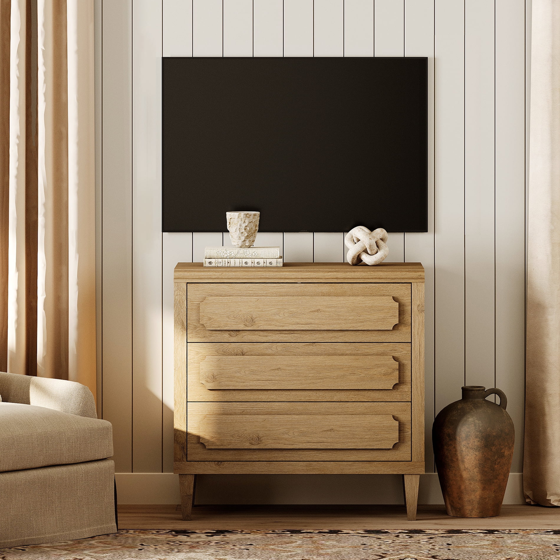 WAMPAT Oak Large Nightstand Set of 2