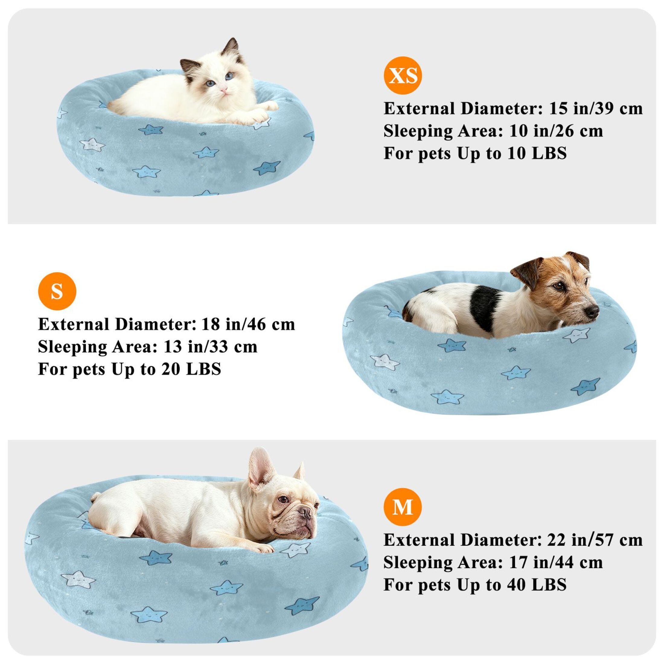 Iauyy Pet Couch Donut Cat Bed for Indoor Cats/Small Dogs Washable & Machine with Non-slip Bottom Calming Cat Furniture, Some Blue and White Colors (M)