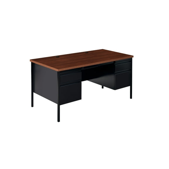 Hirsh Double Pedestal Office Desk with Center Drawer for Home, Office, or School, 30" D x 60" W, Black/Walnut