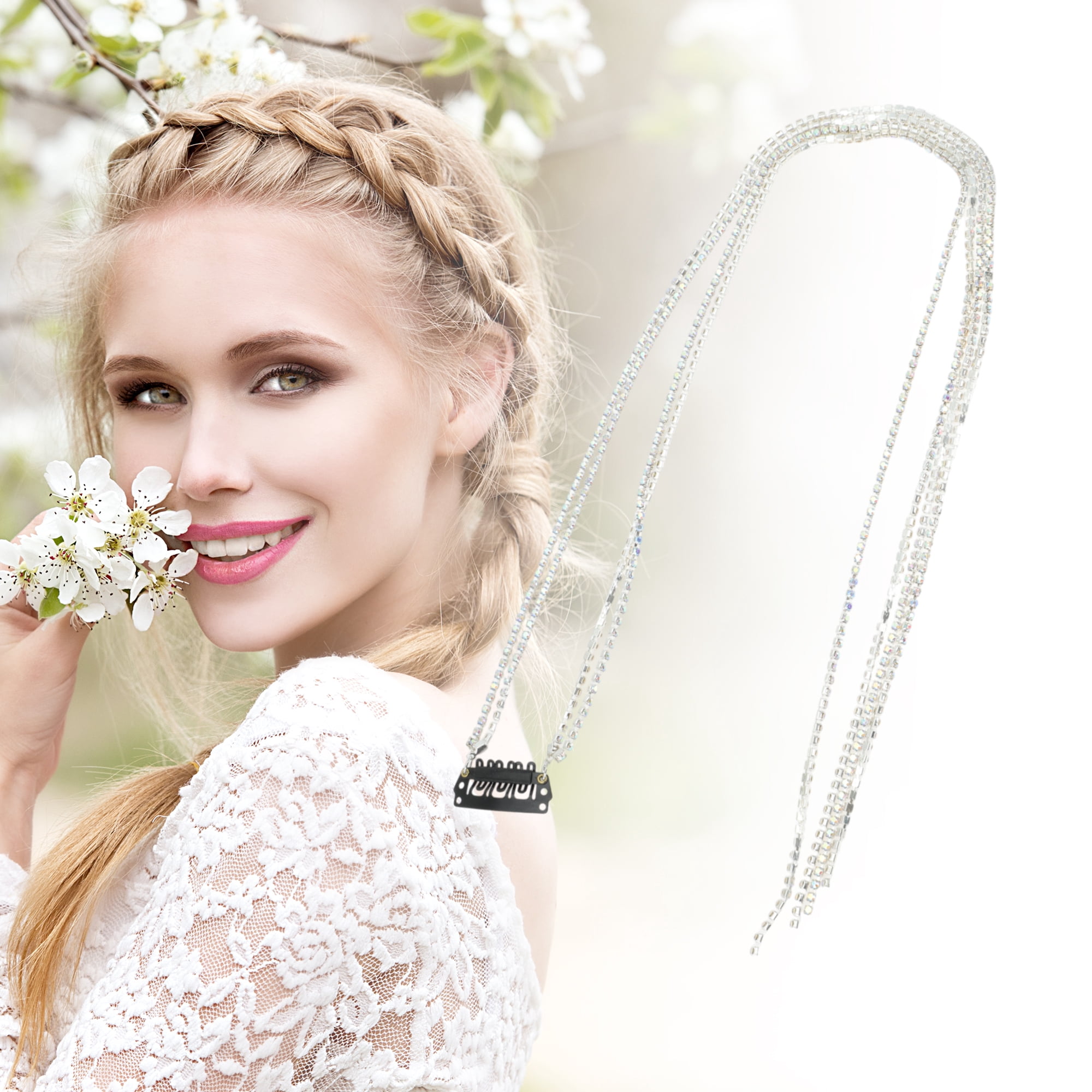 Unique Bargains Colorful Rhinestone Braided Hair Chain 1 Pc Vintage Silver Tone