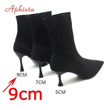 

Aphixta 9cm 7cm 5cm Stretch Fabric Socks Boots Women Black Shoes Elegant Pointed Toe Knitting Elastic Ankle Boots for Women