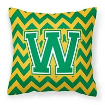 Letter W Chevron Green and Gold Fabric Decorative Pillow