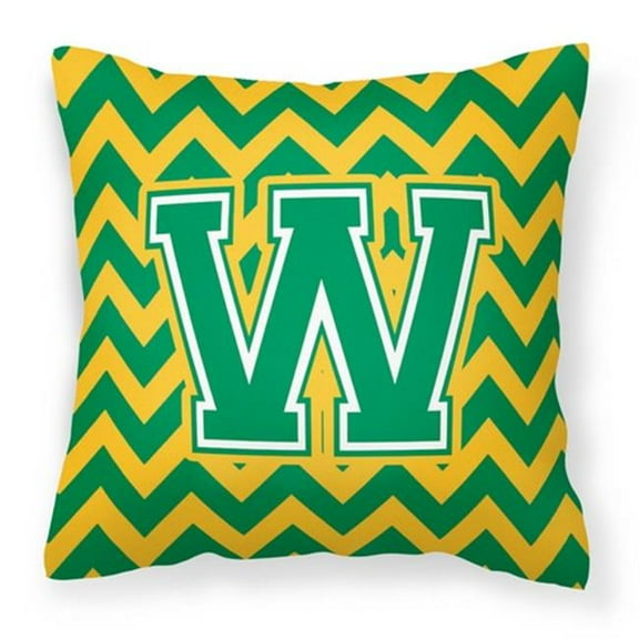 Letter W Chevron Green and Gold Fabric Decorative Pillow