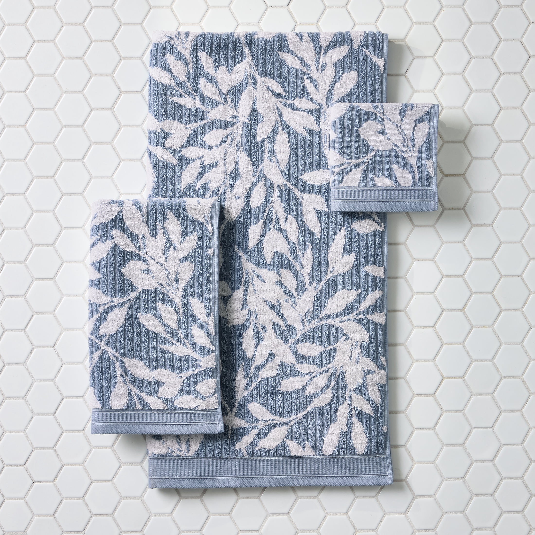 Better Homes & Gardens Signature Soft Floral 6 Piece Towel Set,Blue Silver/Arctic White