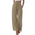 thumbnail image 2 of Women's Straight Leg Casual Pants, Elastic Drawstring Waist Loose Fit Trousers with Side Pockets, Solid Color Everyday Jogger Pants for Campus, Outdoor, Gym and Daily Wear Khaki S, 2 of 6