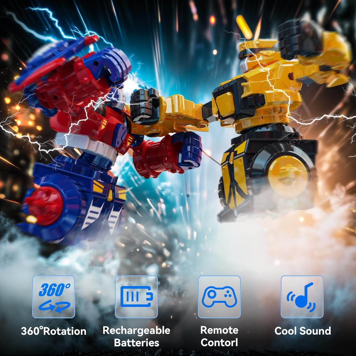Remote Control Robot Toys, Fighting Robot 360-Degree Rotatin, with Shields and Realistic Sound Effects, Dueling Robots for Kids Ages 6-8, Red