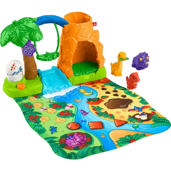Fisher-Price Little People Dinosaur Village & Play Mat Toddler Playset, 3 Toy Figures, Ages 1 - 5Y