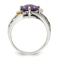thumbnail image 2 of Auriga Fine Jewelry 925 Sterling Silver with Gold Leaves Round 1.65mm Amethyst Ring Size 6 for Women, 2 of 7