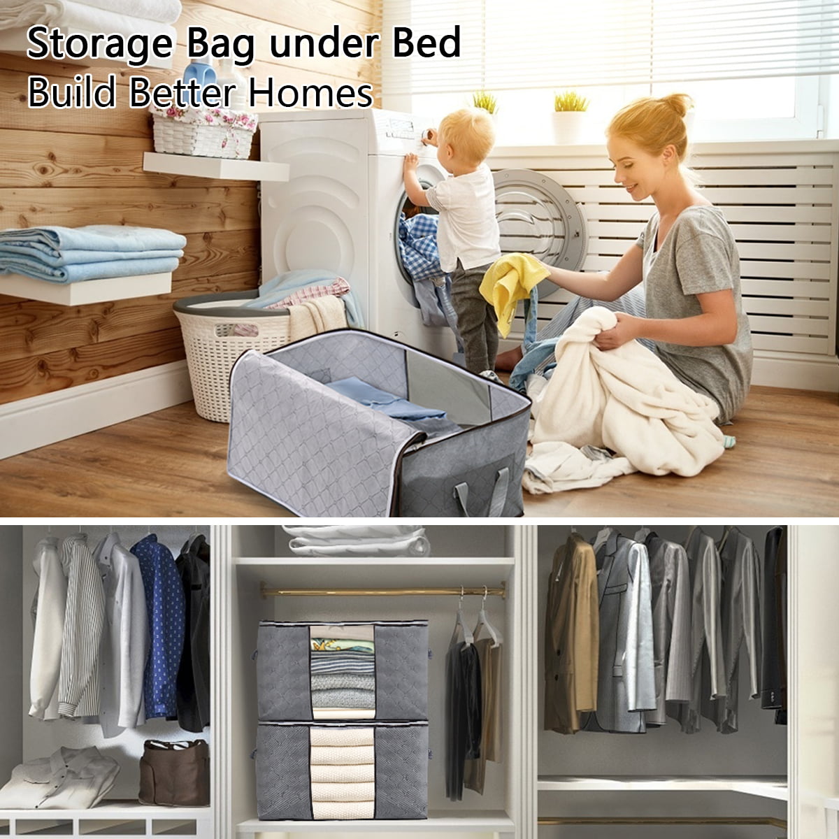 Clothes Storage Bag Organizer with Cedar Insert to Protect from Moth,  Moist, Dirt, Dust etc. - Set of 2 Bags for Clothes, Sweaters, Beddings,  Blanket