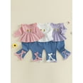 thumbnail image 3 of Miaouyo Toddler Baby Girl Fall Outfits Sunflower Embroidery Long Sleeve Round Neck Tops + Denim Flare Pants 2 Pcs Set, 3 of 9