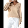 thumbnail image 2 of Sudadera Holgada Informal de Otoño para Mujer, con Cuello en V, Larga y Encaje, Estilo Farol, Estilo Corto Albaricoque S, 2 of 10