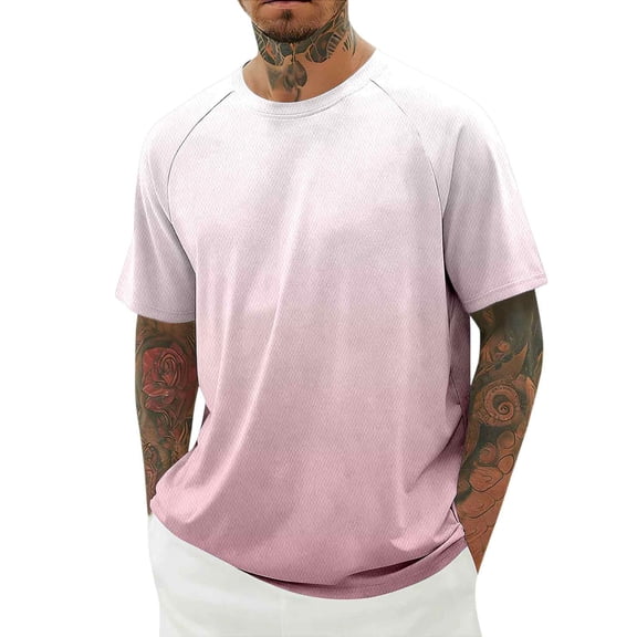 Men's and Big Men's Workout Shirt Athletic Core Shirt Quick Dry Moisture Wicking Short Sleeve Performance T-Shirt Gradient,Pink,L