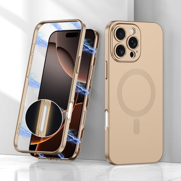 Magnetic 2-in-1 Phone Case for iPhone 16 Pro [Fit for Magnetic], Shockproof Military-Grade Protection,Heavy Duty Slim Anti-fall Anti-scratch Phone Case Cover for iPhone 16 Pro,Gold