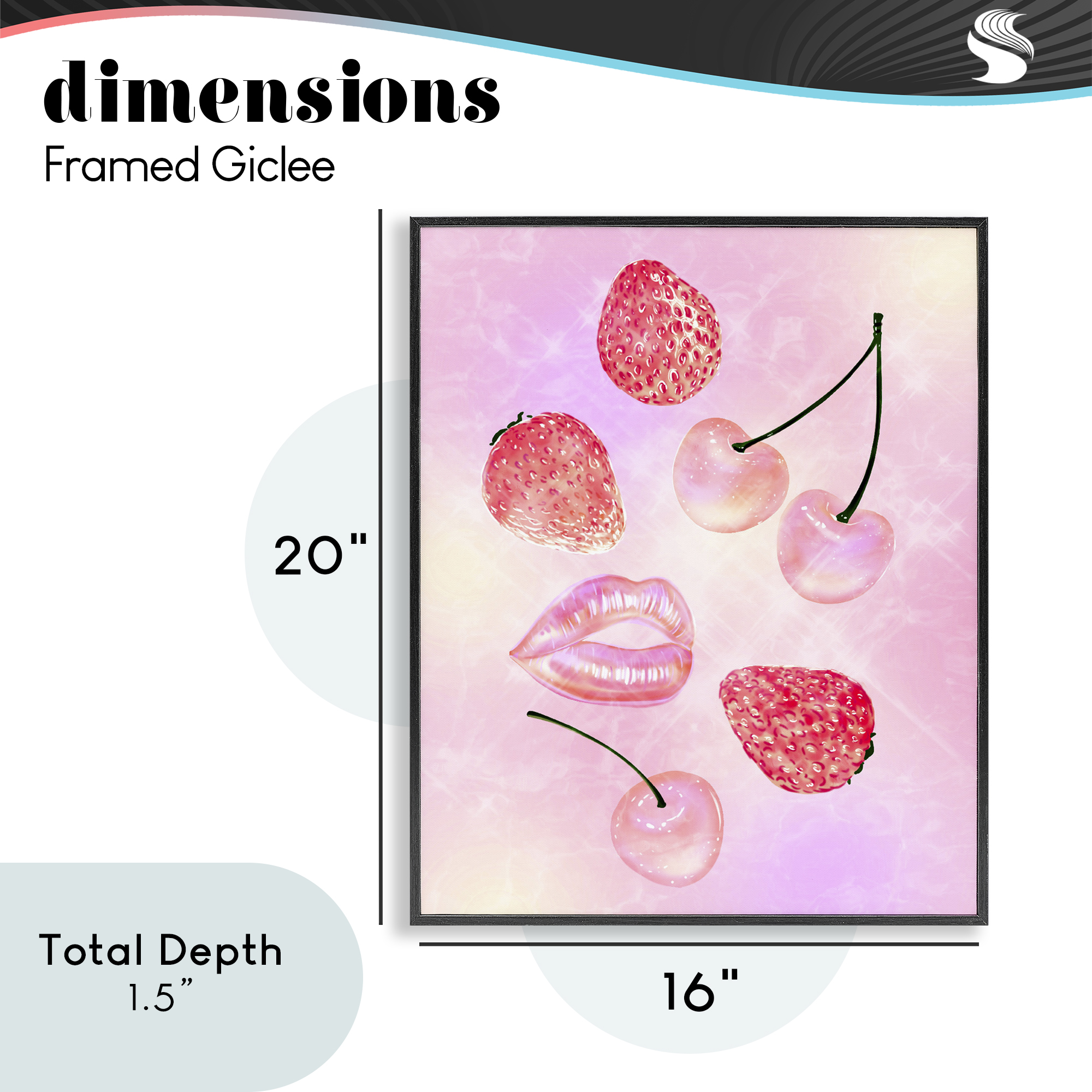 Pink Fruits and Kisses Black Framed Giclee Art, design by Ziwei Li