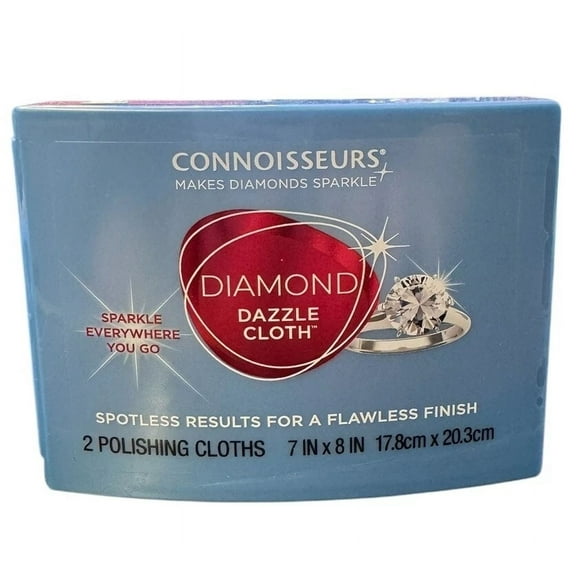Connoisseurs Jewelry Cleaner Diamond Dazzle Polishing Cloths 2- 7In X8In