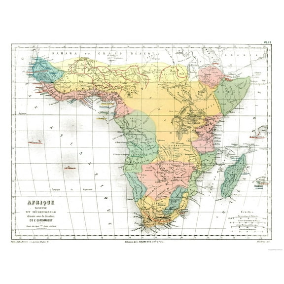 Historic Map - Africa - Cortambert 1880 - Vintage Wall Art