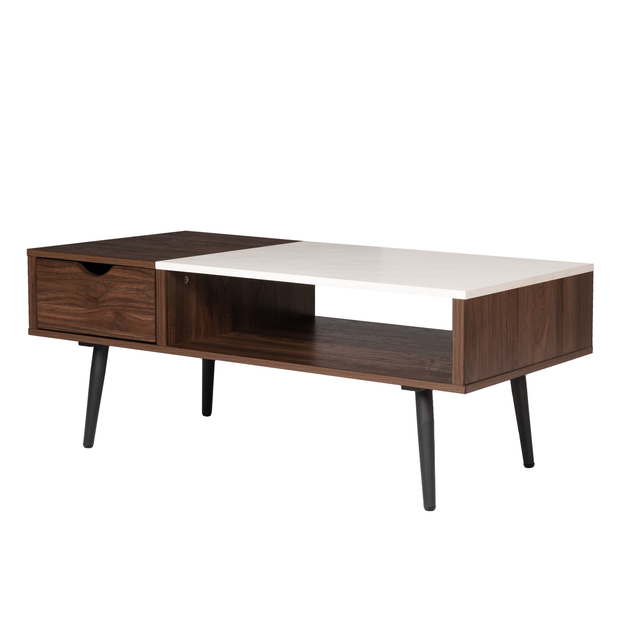 Walker Edison Mid-Century Modern 1-Drawer Booker Marble Coffee Table