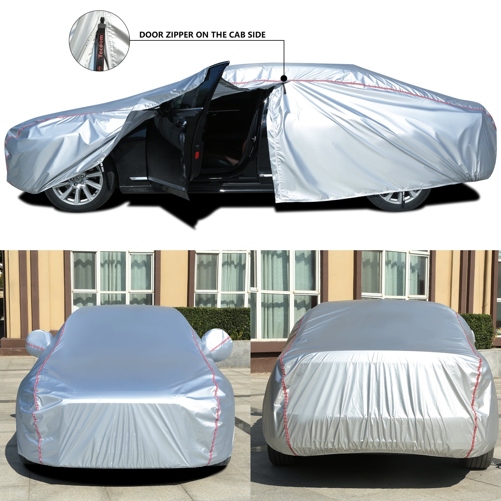 Tecoom Waterproof UV-Proof Windproof Design Car Cover with Zipper Storage and Lock for All Weather Indoor Outdoor Fit Hatchback 