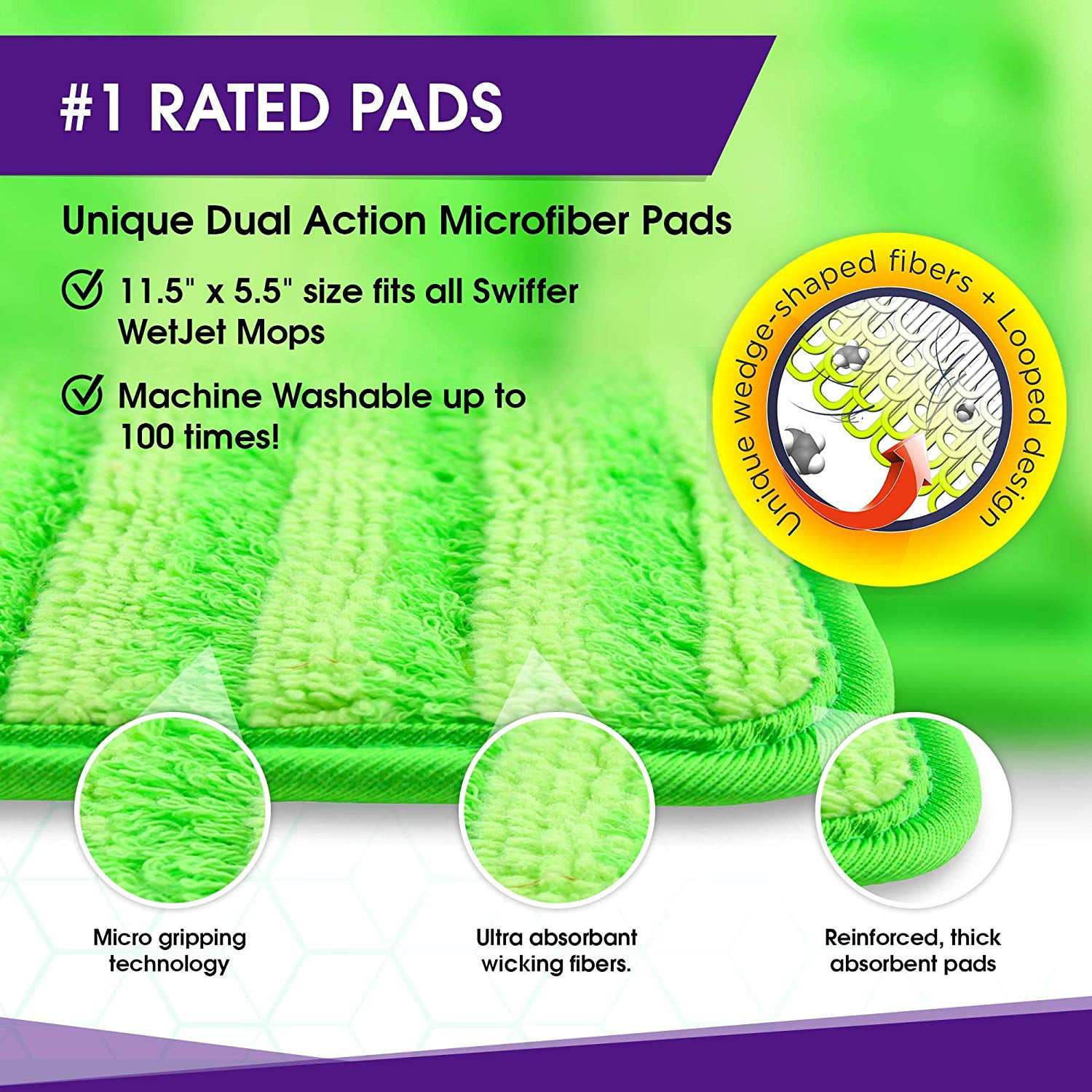 Turbo Mops Reusable Floor Mop Pads - Pack of 4 Machine Washable
