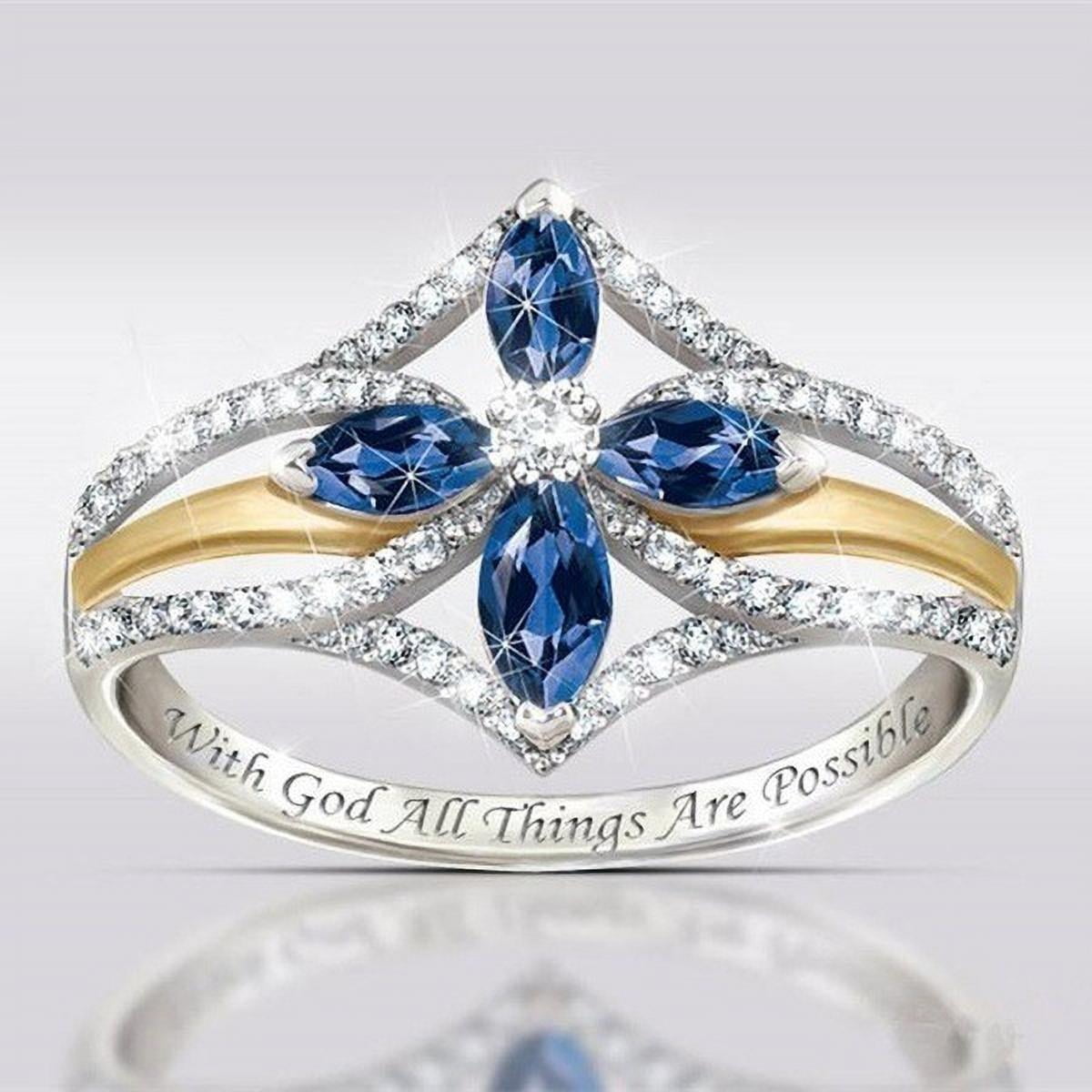 Women's Double Color Inlaid Blue Crystal Horse Eye Zircon Cross Ring