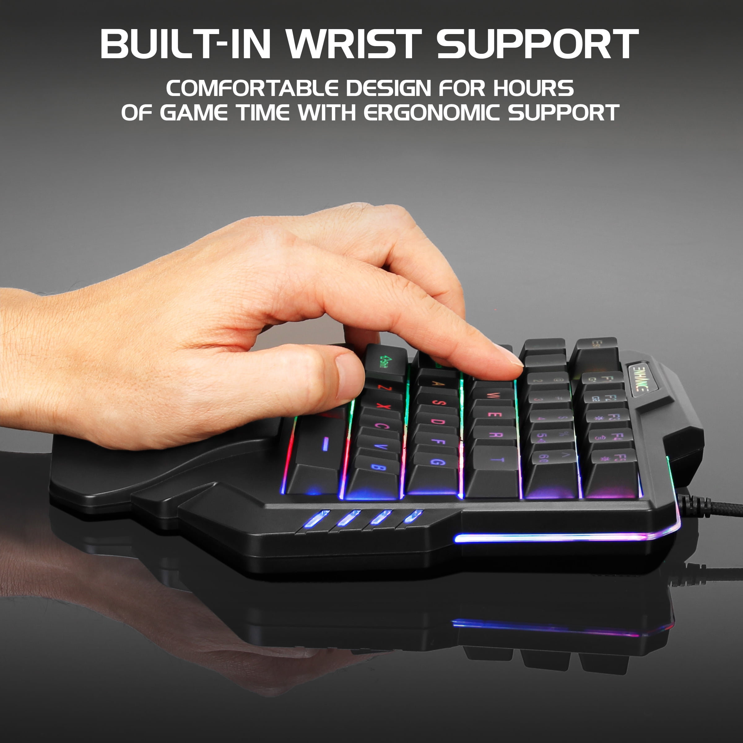  One Handed Half Keyboard Mouse USB Spilitter Type-C Adapter  Gaming Combo with RGB LED Backlit 7200DPI CPI Customize 4 Port Adapter Mini  Size Small Wired Set for LOL/Wow/fortnite/Dota/PUBG : Video Games