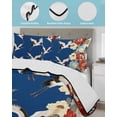 thumbnail image 4 of Quilts Twin Size Bedding Set, Japanese Style Lightweight Quilted Comforter, Blue Rustic Botanical Blossom Peony Birds Soft Reversible Bedspread Coverlet with Pillow Covers for All Season, 68" x 86", 4 of 7