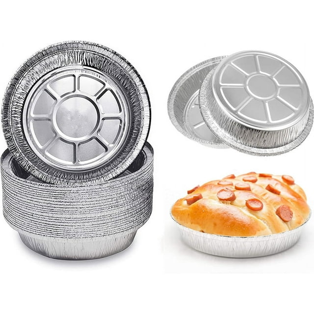 6'' Inch Round Tin Foil Cake Pans Disposable Aluminum Foil Pie Pans Freezer & Oven Safe - For Baking, Cooking, Storage, Roasting, Reheating, Pack of 50
