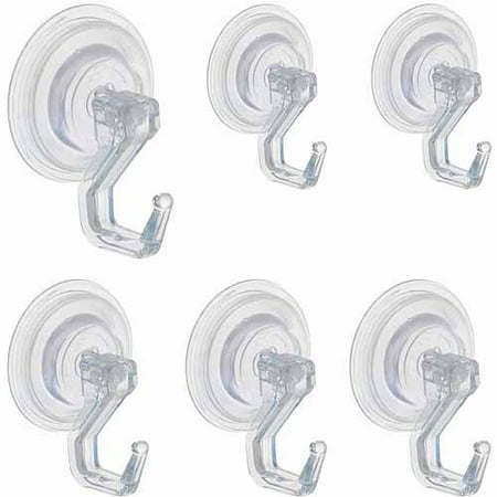 InterDesign Power Lock Bathroom Shower Plastic Suction Cup Hooks for Loofah, Combo-Set of 6,
