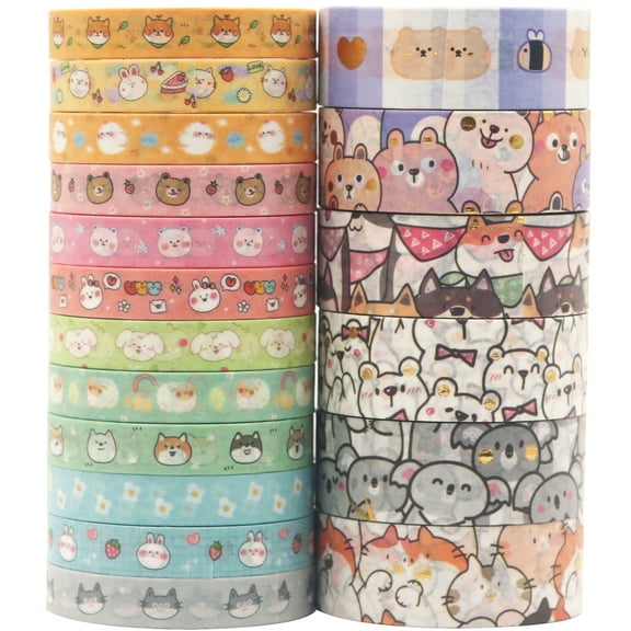 YUBX Cute Pets Washi Tape Set 18 Rolls Skinny Animals Gold Decorative Tapes