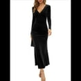 thumbnail image 2 of Vestido Elegante de Terciopelo para Mujer, con Escote en V Profundo, Cruzado A la Cadera, Liso, de Larga, para Fiesta de Noche, Cóctel o Graduación Negro S, 2 of 8
