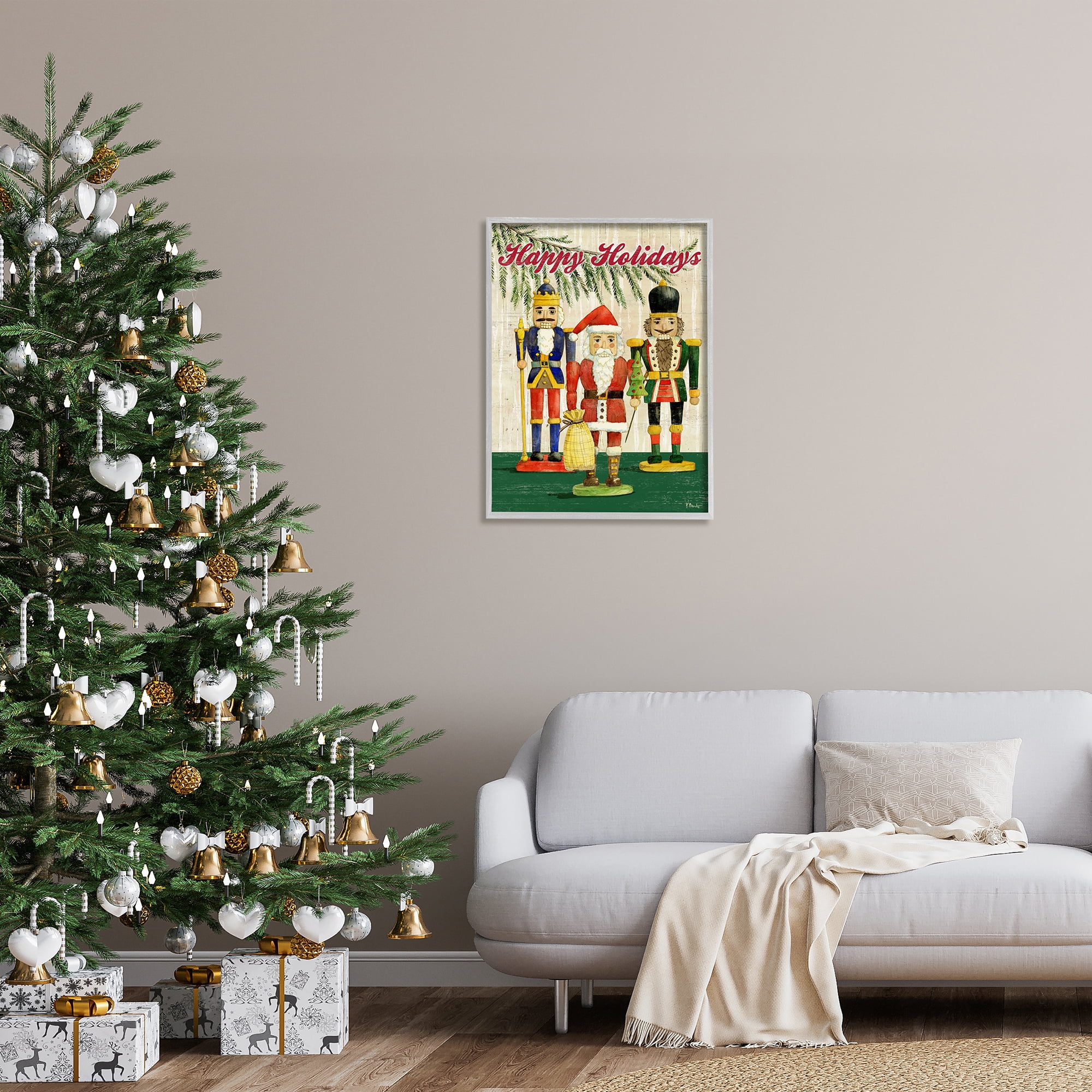 Stupell Industries Happy Holidays Nutcrackers Holiday Painting Gray Framed Art Print Wall Art, 24 x 30