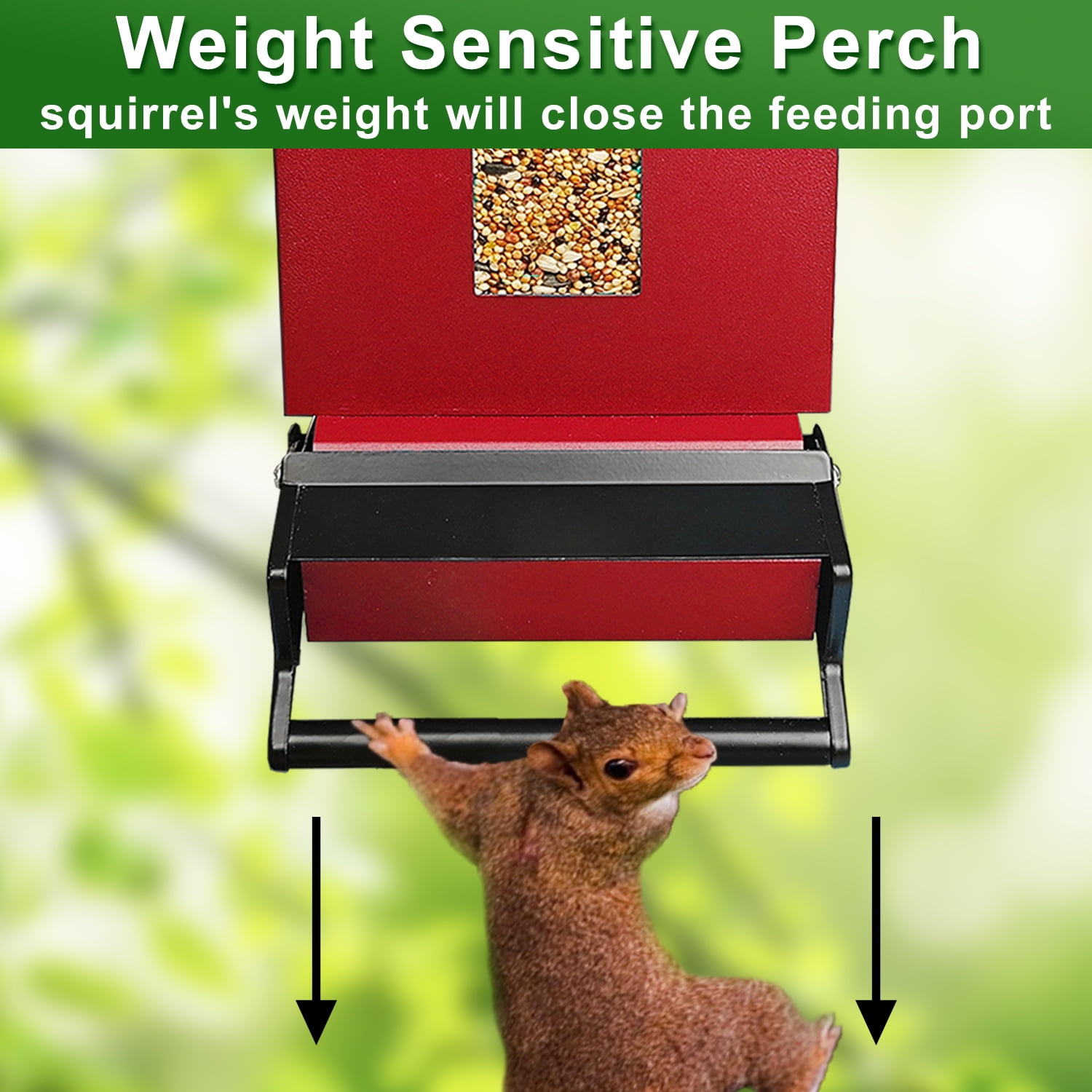 5lbs Squirrel Proof Bird Feeder, Red Metal Bird Seed Feeder for Outdoors Hanging Chew-Proof, Large Seed Capacity for Cardinal, Wild Bird, Finch, Sparrow, Blue Jay, Swallow, Parrot