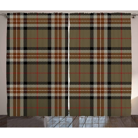 Checkered Curtains 2 Panels Set Scottish Style Tartan Geometrical