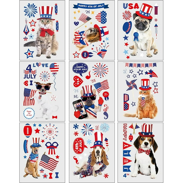 Download 4th Of July Window Cling Stickers For Independence Day 9 Sheet Cute Dog Usa Patriotic Stickers Window Decorations Double Sided Blue White Red Flags Stars Hats Decal For Patriotic Party Supplies Decor