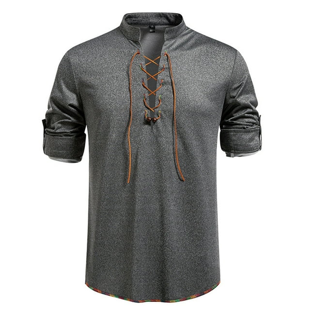 pstuiky hombres de manga larga, Suéter informal de manga larga con cuello redondo y cordón ajustable de color liso para hombre camisetas de hombre m