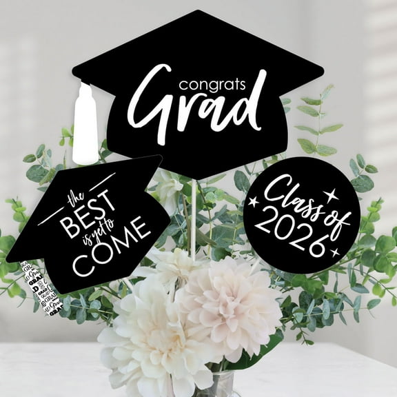 Big Dot of Happiness Black and White 2026 Graduation Party Centerpiece Sticks - Table Toppers - Set of 15
