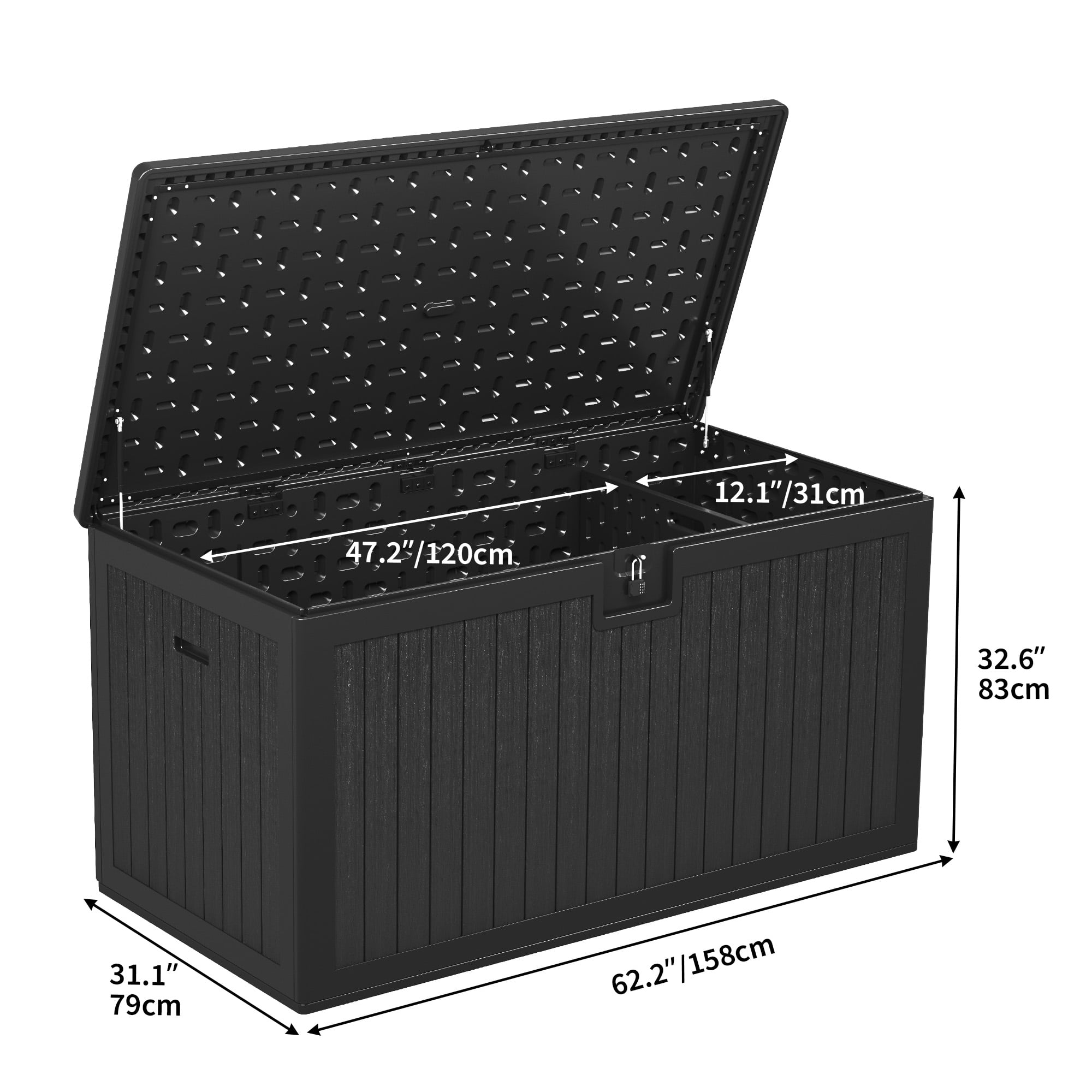Dextrus Outdoor Patio Garden Weatherproof and UV-Resistant 230-Gallon Resin Deck Box, Black