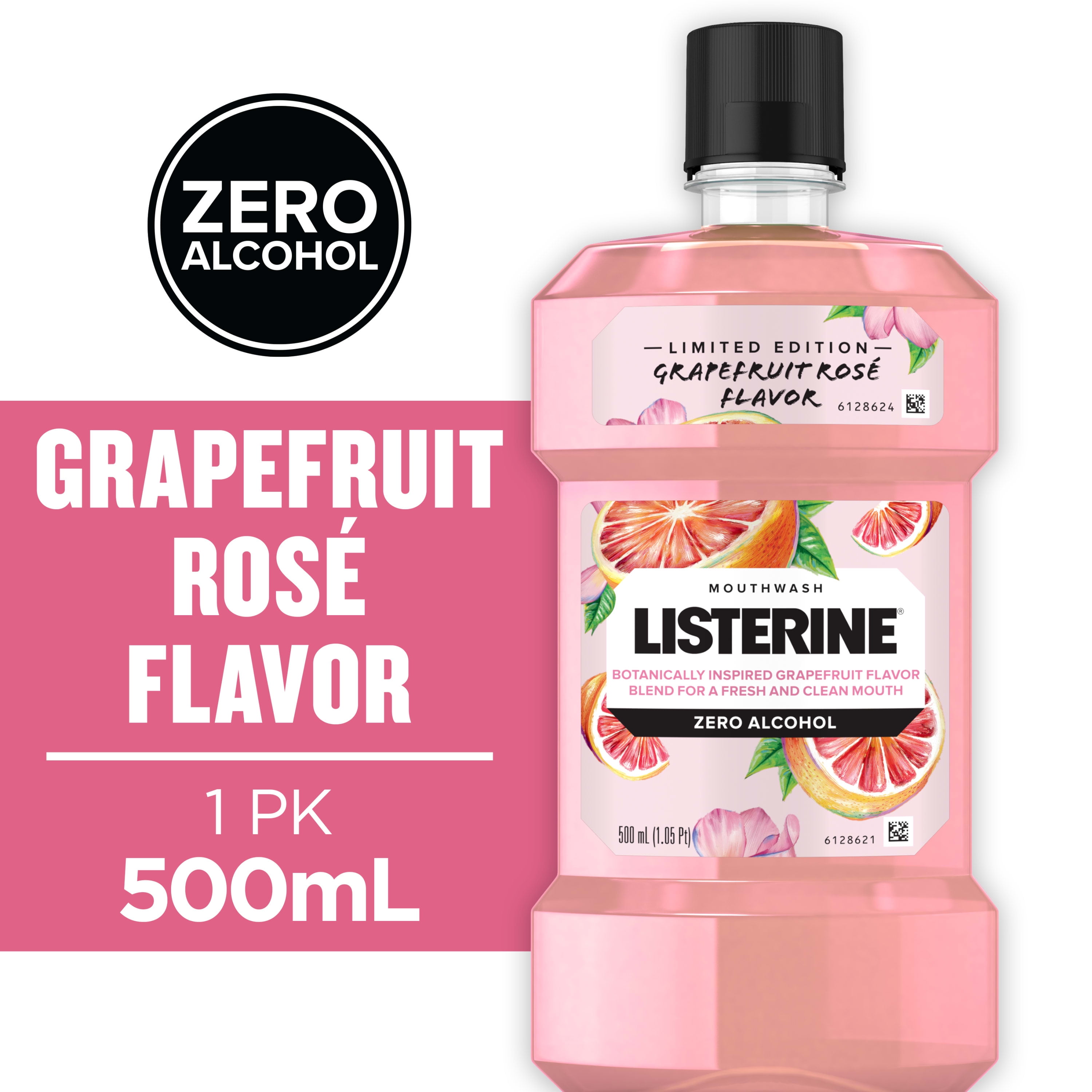 Listerine Zero Alcohol Mouthwash, Grapefruit Rose Flavor, 500 mL