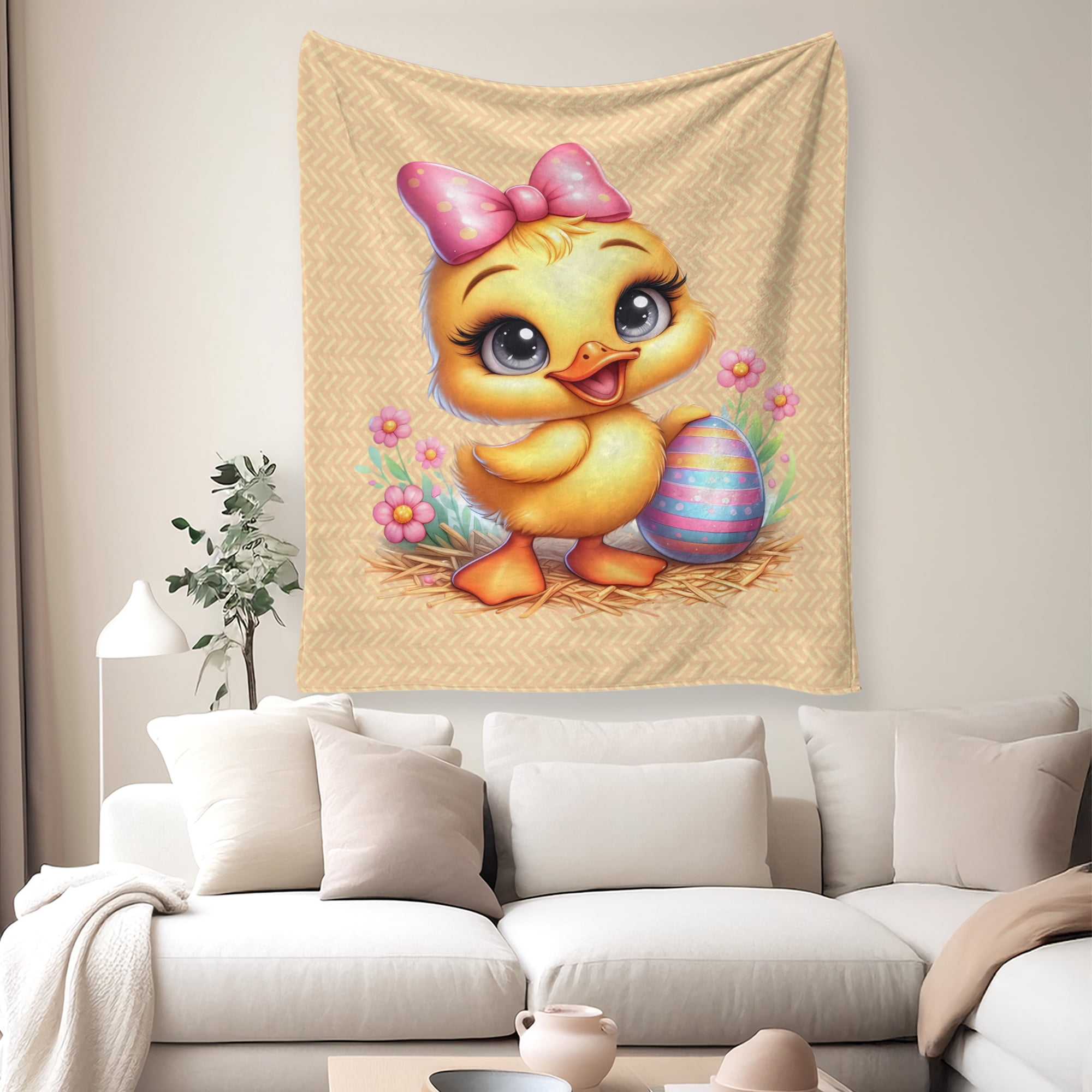 Easter Throw Blanket, Cute Duck Ester Eggs Warm Fleece Flannel Bed Blanket, Lightweight Easter Blanket for Sofa Bed Couch 40"x50"