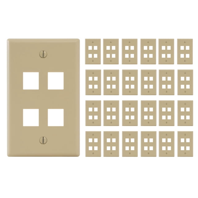 Placa de Pared ICC de 4 Puertos Keystone RJ45 Marfil de Plástico ABS