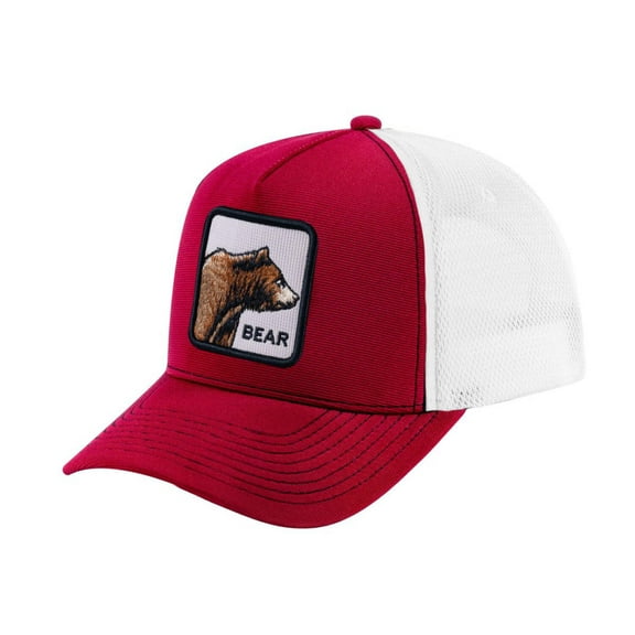 Unisex V2 Embroidered The Bear, 5-Panel Trucker Hat, Burgundy/White, Adjustable Fit